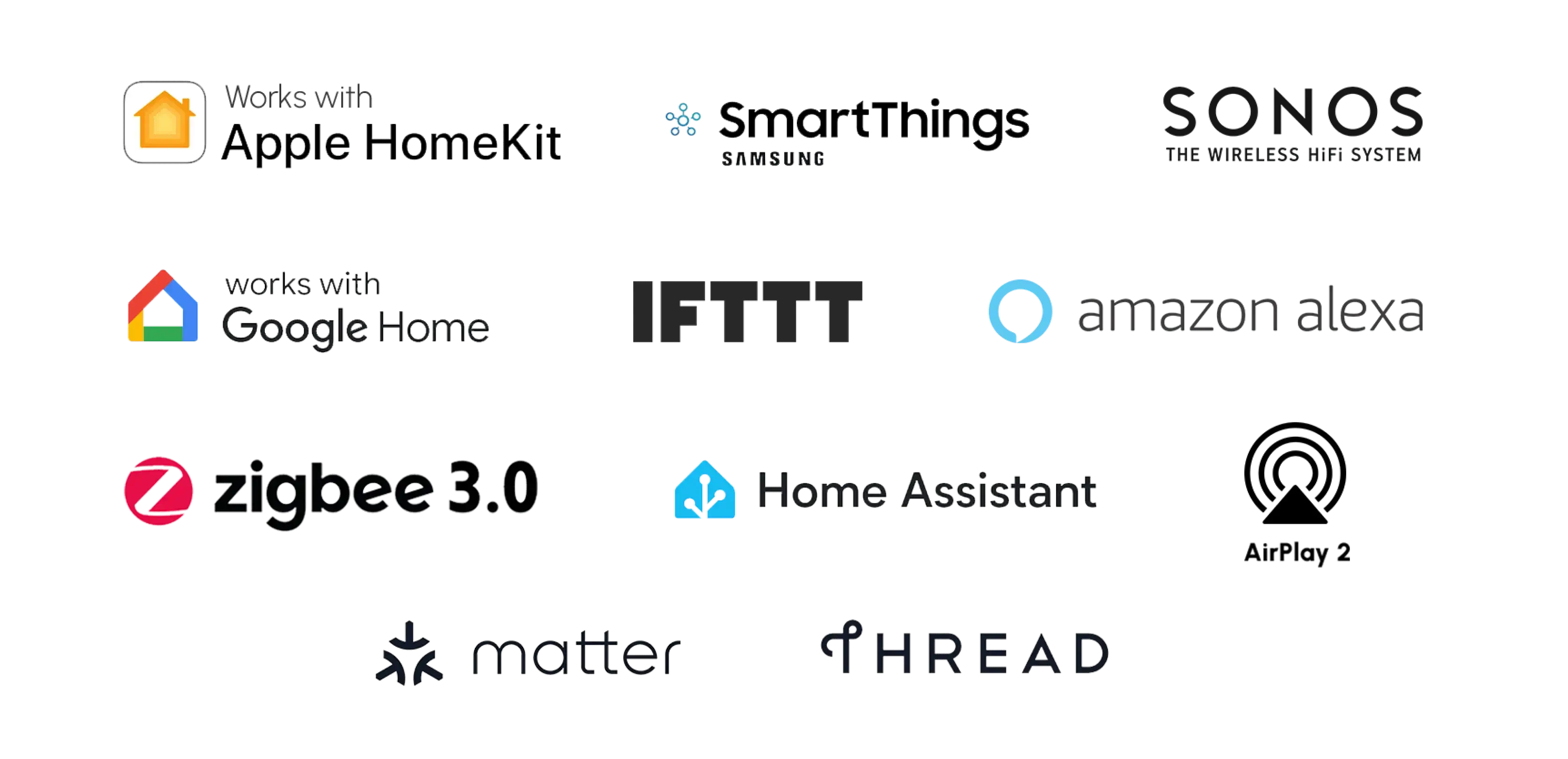 Best in Class Smart Home Devices compatible with Best in Class Smart Home Devices compatible with Apple Home Kit, Samsung Smart Things, Sonos, Google Home, IFTTT, Amazon Alexa, Gizbee 3.0, Home Assistant, Air Play 2, Matter and Thread.