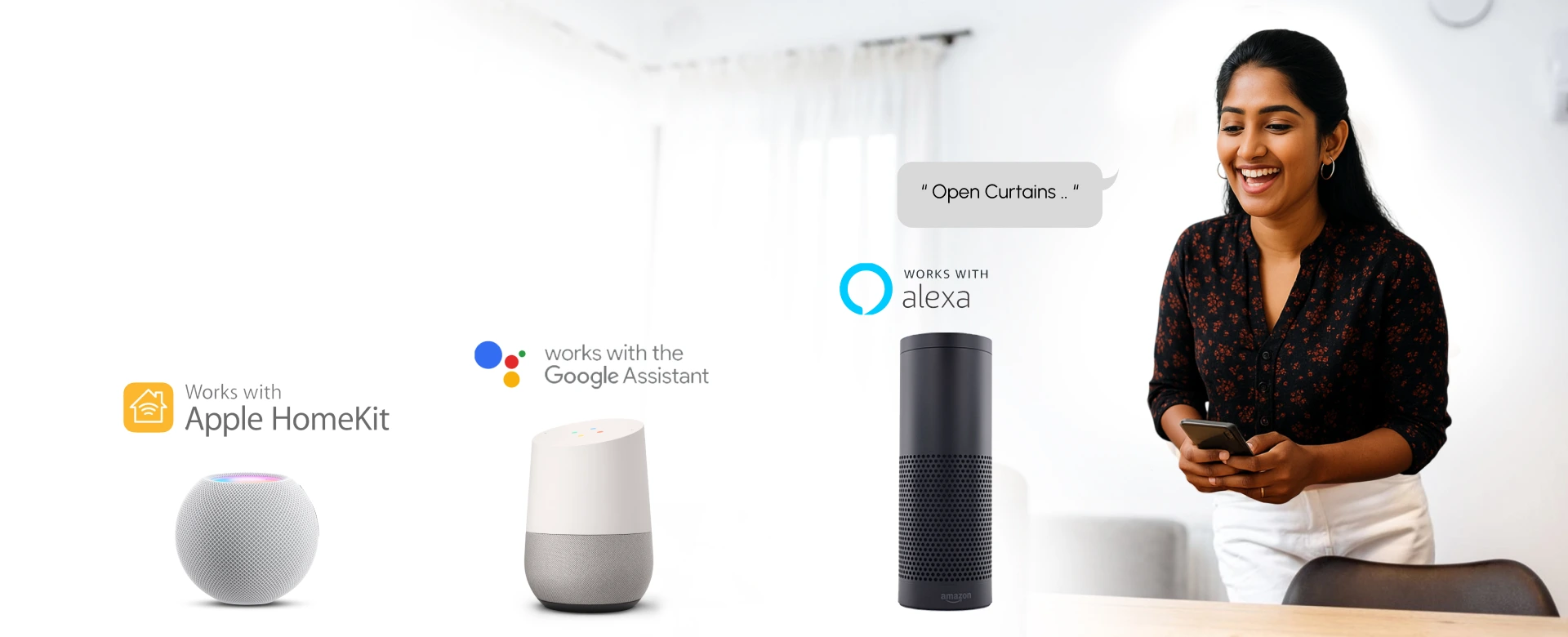 Voice-controlled smart curtain system for the best home automation experience.